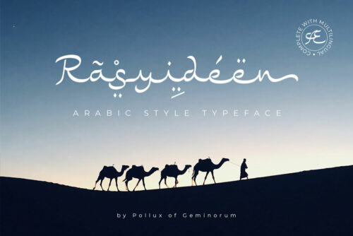 Rasyideen Arabic Style Ethnic Font Preview for Middle East Product Packaging