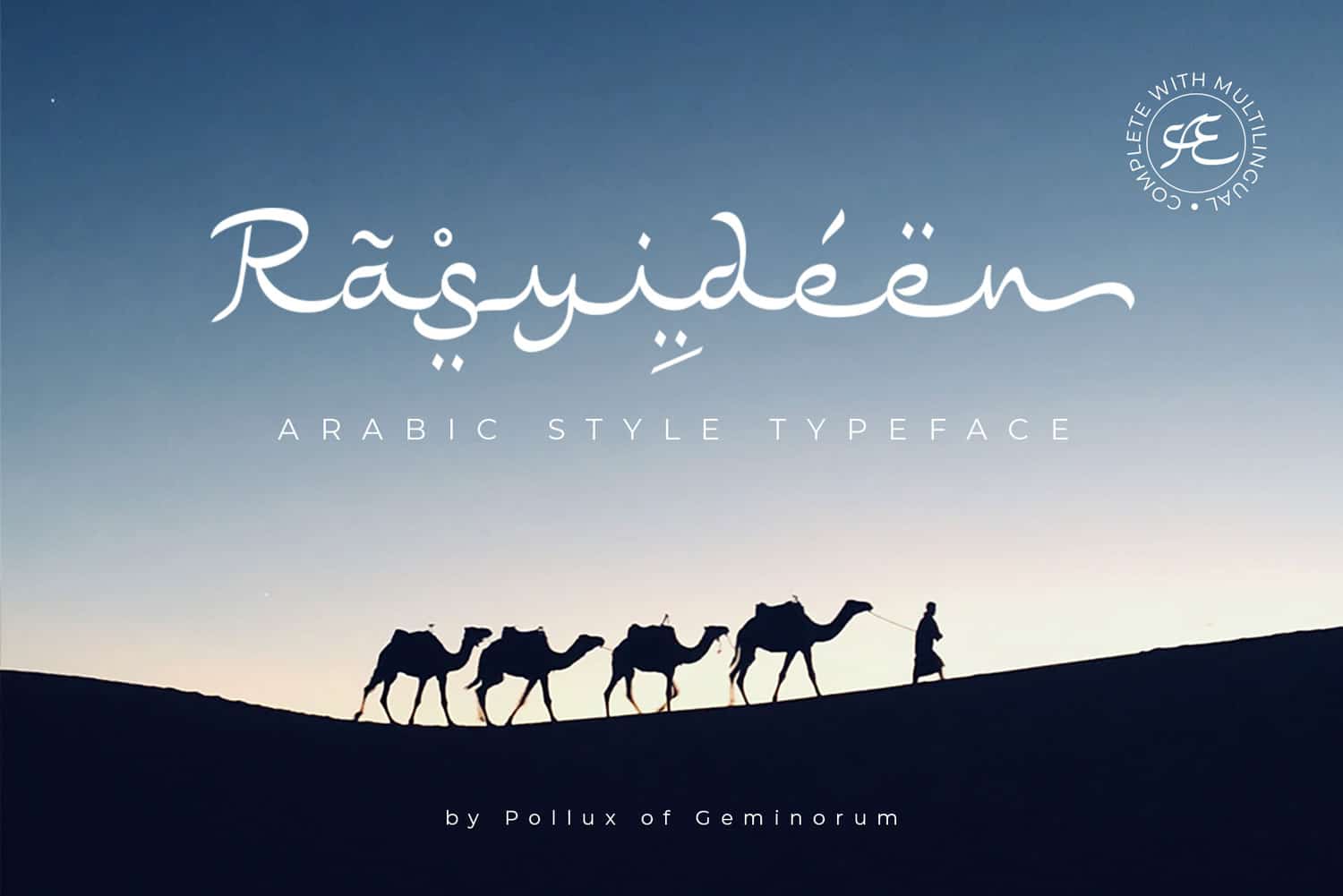 Rasyideen Arabic Style Ethnic Font Preview for Middle East Product Packaging